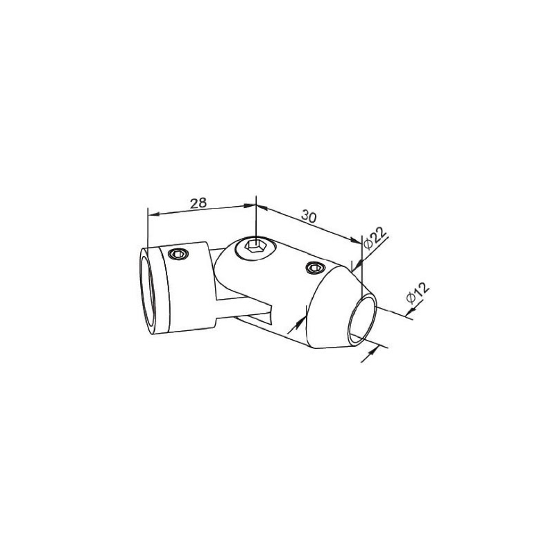 Schéma d'un support barreau articulé en inox pour fixation murale